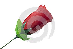 Single beautiful red rose isolated on white background. Plastic red rose