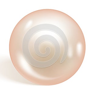 Single beautiful shiny natural pearl isolated on white background. Soft apricot pearl. Vector illustration