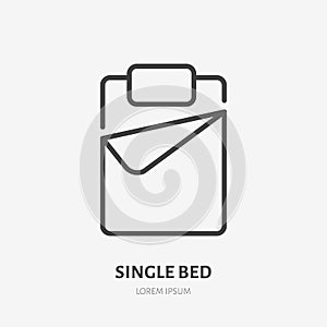 Single bed flat line icon. Bedding sign. Thin linear logo for interior store