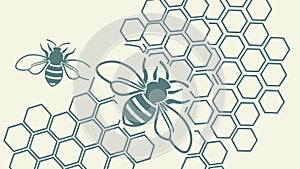 Single bee on honeycomb, delicate insect natural pattern vector Generative AI