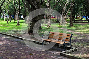 Single bench in a park