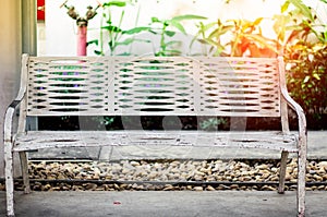 Lonely benches, pathways and morning sunlight