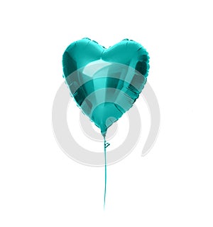 Single big light blue heart balloon object for birthday party isolated on a white