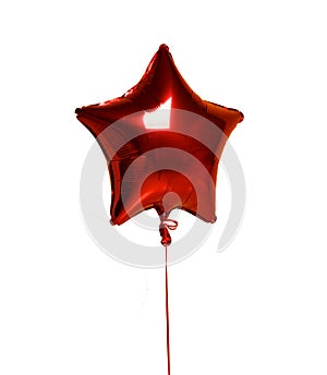 Single big red star metallic balloon ballon object for birthday party isolated on a white