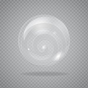 Single Big transparent soap bubble isolated on background. High detailed vector illustration.