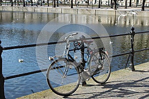 A single bike left on the bridge in Amsterdam, Holland