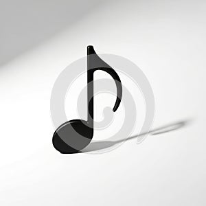 A single black eighth note symbol with a shadow on a white background