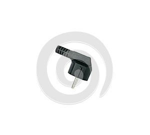 Single black electric plug without cable isolated on white background. A Black stecker without shadow