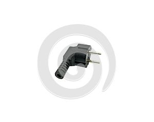 Single black electric plug without cable isolated on white background. A Black stecker without shadow