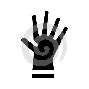 Single black glove filled glyph icon. Disposable PPE.