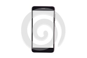 Single black smartphone with isolated blank white screen isolated on white background. Clipping path - image