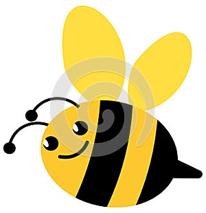 Single Black and Yellow Bumblebee with Smiling Face Illustration Isolated on White with Clipping Path