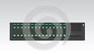 Single blade server module isolated on gray background
