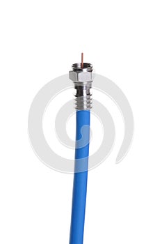 Single blue coaxial cable with connectors