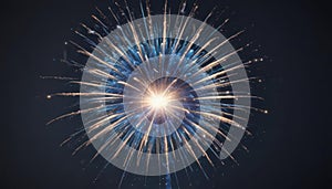 Single blue firework exploding, intense radiant detail, burst, sky, celebration