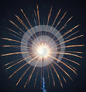Single blue firework exploding, sharp focus, atmospheric depth, intense light , blue, sharp