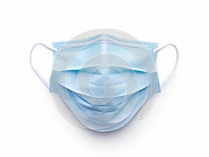 Single Blue Medical Face Mask Isolated on White