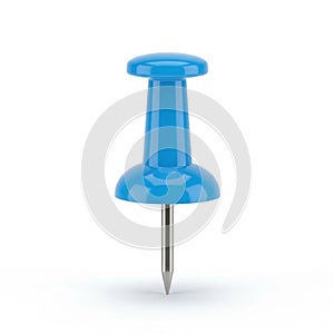 A Single Blue Pushpin with a Sharp Metal Point on a White Background thumbtack