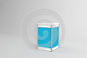Single blue and white podium for exhibition display