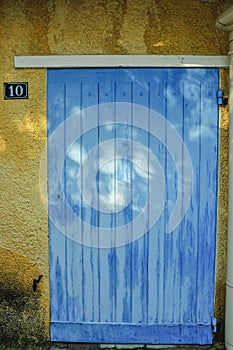 Single, blue, wood, front door, Sablet, France