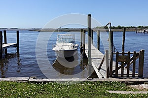 A Single Boat Docked in a Marina in Southport, NC