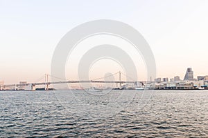 Single of boat and rainbow bridge at sumida river viewpoint in t