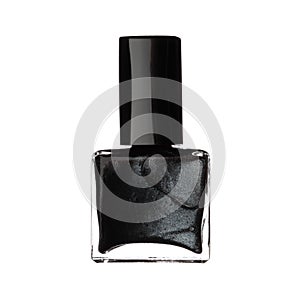 Single bottle of black nail varnish polish isolated on white background photo