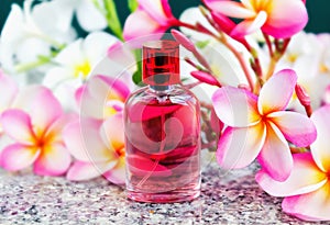 Single bottle of sweet pink fragrant perfume