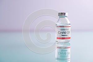 A single bottle vial of Covid-19 vaccine. Medical concept vaccination hypodermic injection treatment. Vaccine and syringe injectio