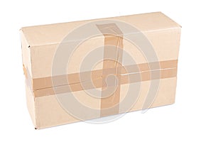 Single box cardboard brown package isolated on white background