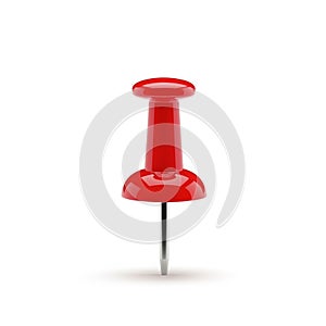 A Single Red Pushpin with a Sharp Metal Point on a White Background thumbtack