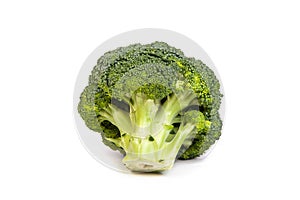 Single broccoli floret isolated on white