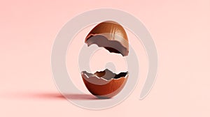 Single broken eggshell on a pink background