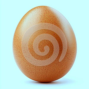 Single brown egg close up on a light blue plain background isolated on  white  background