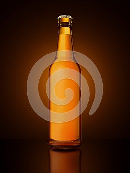 Single brown glass beer bottle without label