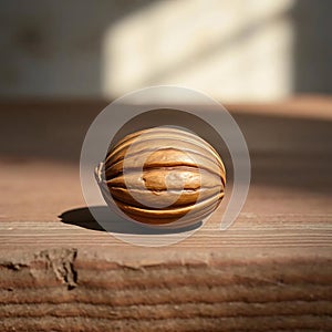 Single Brown Walnut on Wood