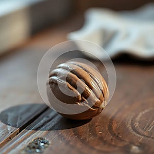 Single Brown Walnut on Wood