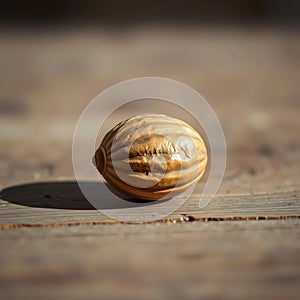 Single Brown Walnut on Wood