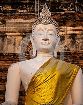 Single Buddha statue inside Wat Yai Chai Mongkhon, a Buddhist temple of archaeological park,