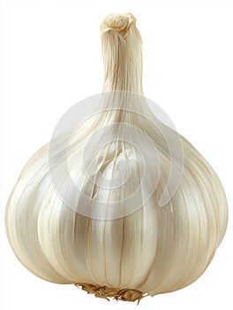 Single Bulb of Off White Garlic on White Background