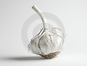 Single Bulb of Off White Garlic on White Background