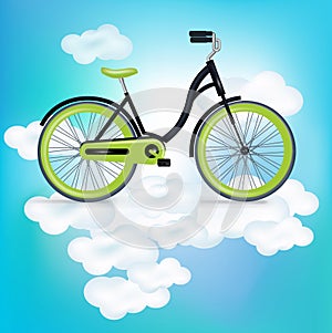 Single bycicle riding on clouds photo