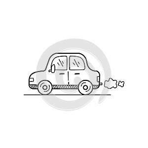 Single car illustration in cute doodle drawing style