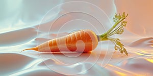 A single carrot on a white surface with a green stem.