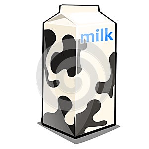 A single carton of milk with the words and black and white texture isolated on a white background. Package design of