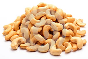Single Cashew Nut on White Background.
