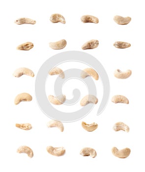 Single cashew nuts isolated
