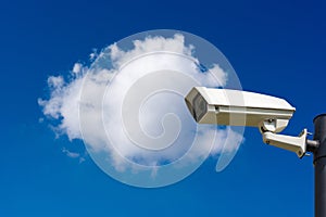 Single CCTV Security camera on blue sky