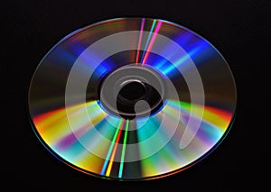 Single CD DVD disc detail closeup with black background