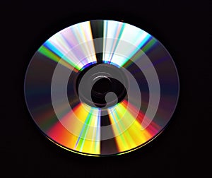 Single CD or DVD disc detail closeup with black background